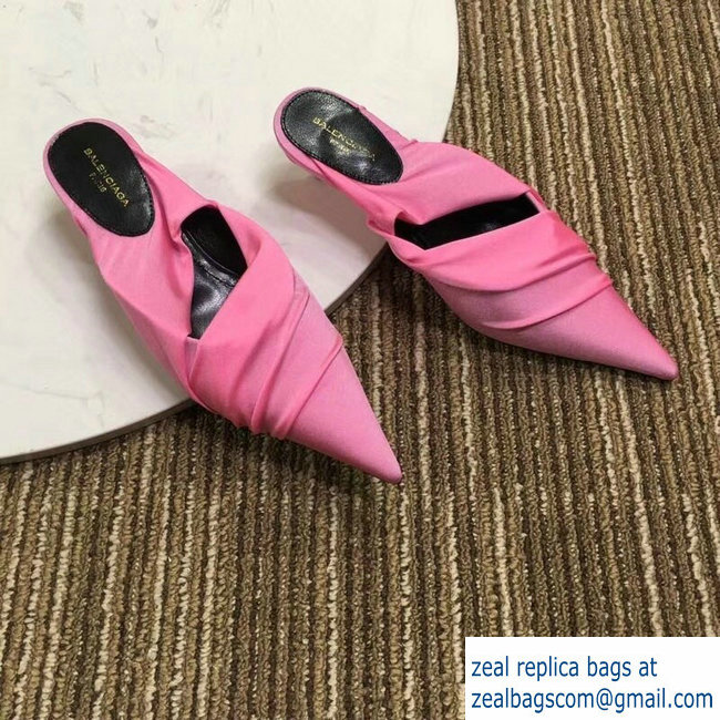 Balenciaga Heel 4cm Knife Draped Stretch Jersey Satin Mules Pink 2019