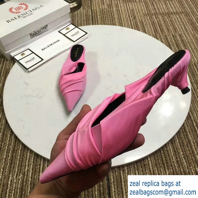 Balenciaga Heel 4cm Knife Draped Stretch Jersey Satin Mules Pink 2019