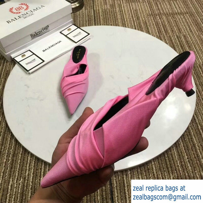 Balenciaga Heel 4cm Knife Draped Stretch Jersey Satin Mules Pink 2019 - Click Image to Close