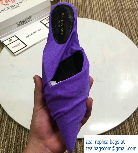 Balenciaga Heel 4cm Knife Draped Stretch Jersey Satin Mules Purple 2019 - Click Image to Close