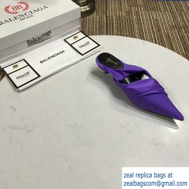 Balenciaga Heel 4cm Knife Draped Stretch Jersey Satin Mules Purple 2019