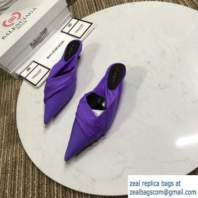 Balenciaga Heel 4cm Knife Draped Stretch Jersey Satin Mules Purple 2019 - Click Image to Close