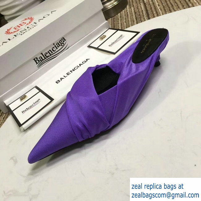 Balenciaga Heel 4cm Knife Draped Stretch Jersey Satin Mules Purple 2019