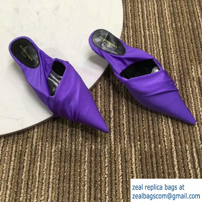 Balenciaga Heel 4cm Knife Draped Stretch Jersey Satin Mules Purple 2019 - Click Image to Close