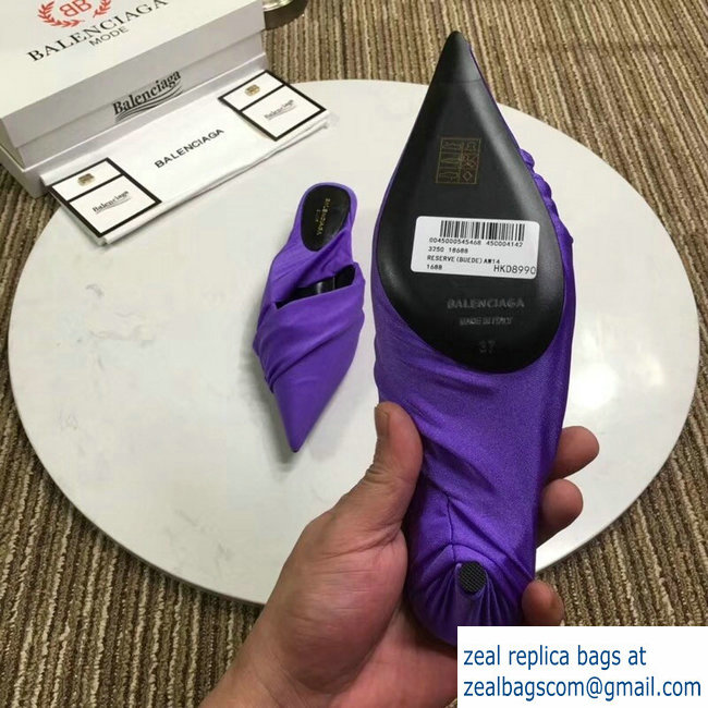 Balenciaga Heel 4cm Knife Draped Stretch Jersey Satin Mules Purple 2019