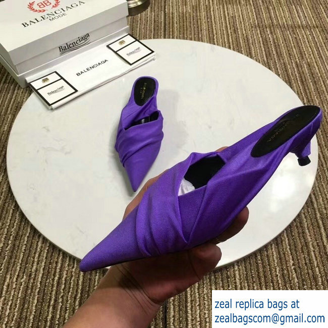 Balenciaga Heel 4cm Knife Draped Stretch Jersey Satin Mules Purple 2019