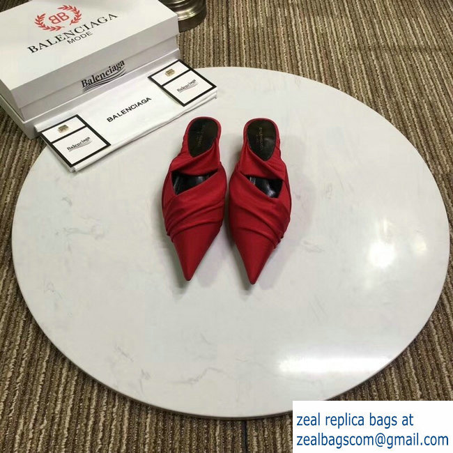 Balenciaga Heel 4cm Knife Draped Stretch Jersey Satin Mules Red 2019 - Click Image to Close