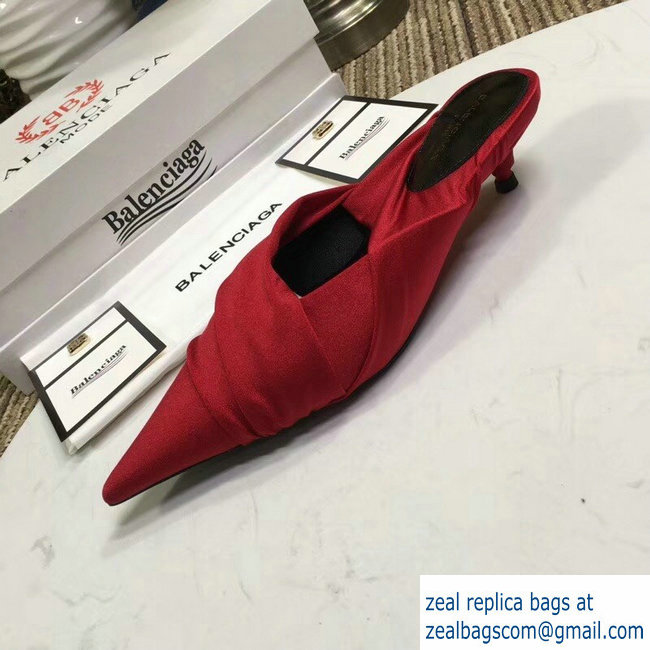 Balenciaga Heel 4cm Knife Draped Stretch Jersey Satin Mules Red 2019