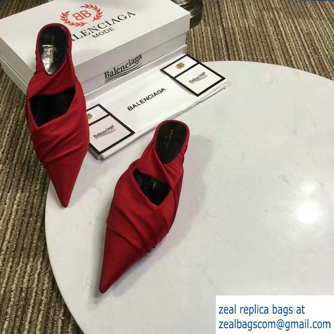 Balenciaga Heel 4cm Knife Draped Stretch Jersey Satin Mules Red 2019 - Click Image to Close