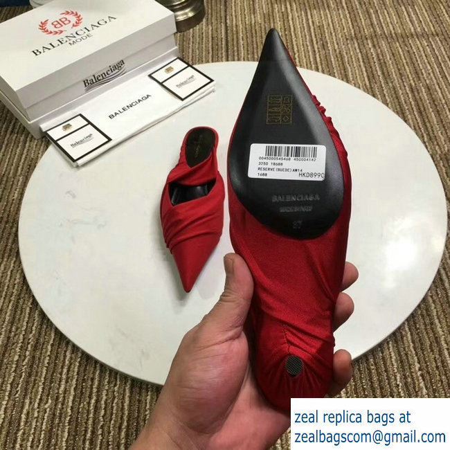 Balenciaga Heel 4cm Knife Draped Stretch Jersey Satin Mules Red 2019 - Click Image to Close
