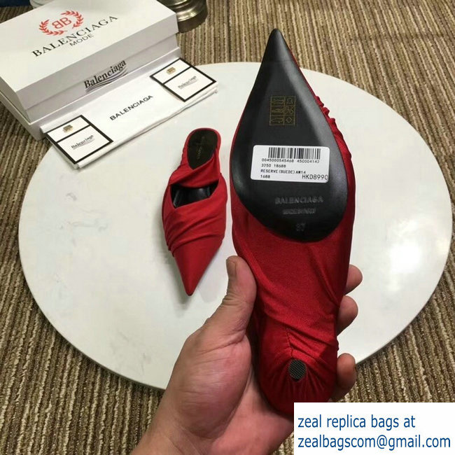 Balenciaga Heel 4cm Knife Draped Stretch Jersey Satin Mules Red 2019 - Click Image to Close