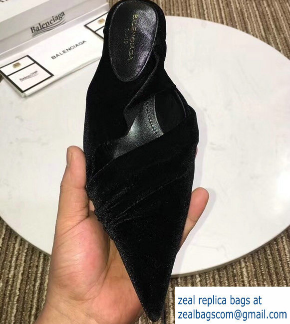 Balenciaga Heel 4cm Knife Draped Stretch Jersey Satin Mules So Black 2019