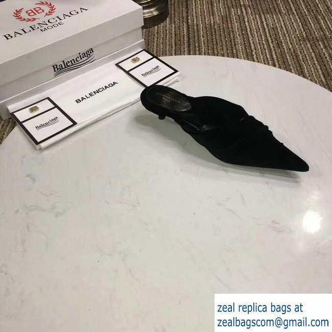 Balenciaga Heel 4cm Knife Draped Stretch Jersey Satin Mules So Black 2019 - Click Image to Close