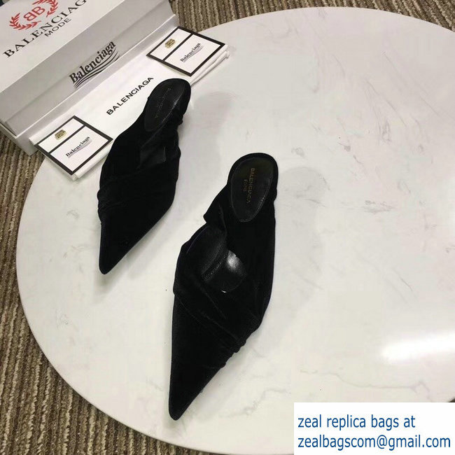 Balenciaga Heel 4cm Knife Draped Stretch Jersey Satin Mules So Black 2019