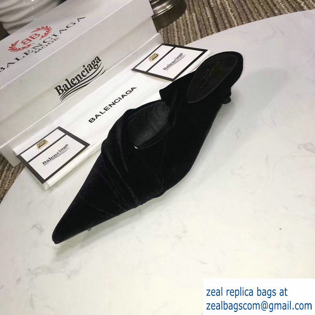 Balenciaga Heel 4cm Knife Draped Stretch Jersey Satin Mules So Black 2019 - Click Image to Close