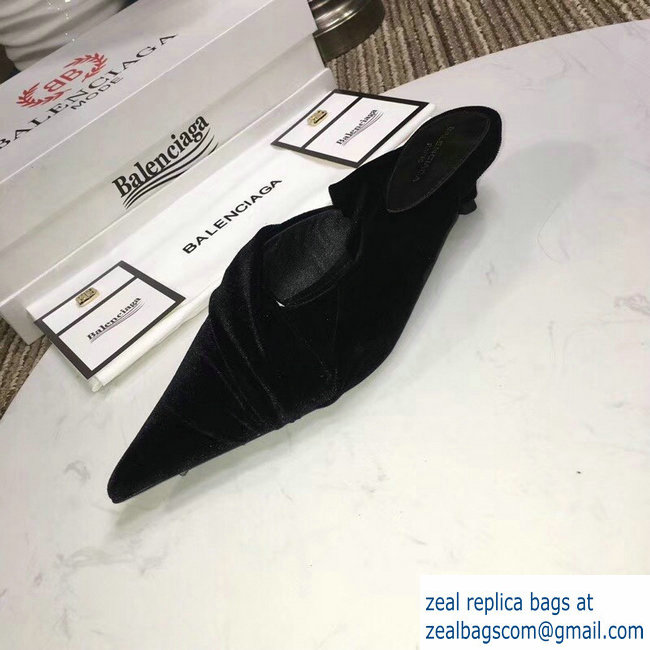 Balenciaga Heel 4cm Knife Draped Stretch Jersey Satin Mules So Black 2019