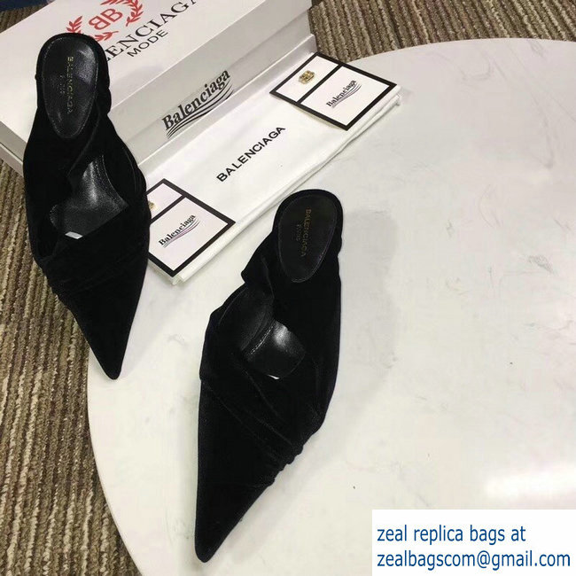 Balenciaga Heel 4cm Knife Draped Stretch Jersey Satin Mules So Black 2019