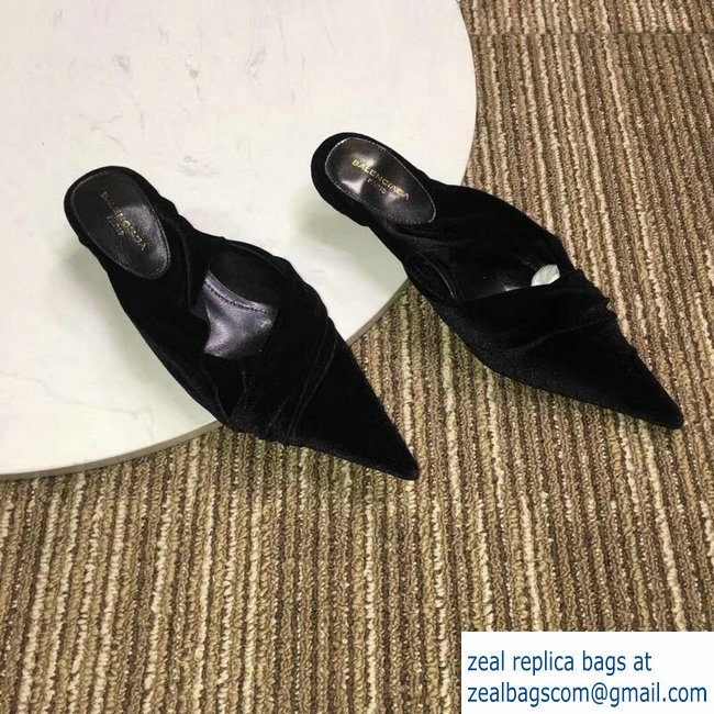 Balenciaga Heel 4cm Knife Draped Stretch Jersey Satin Mules So Black 2019 - Click Image to Close