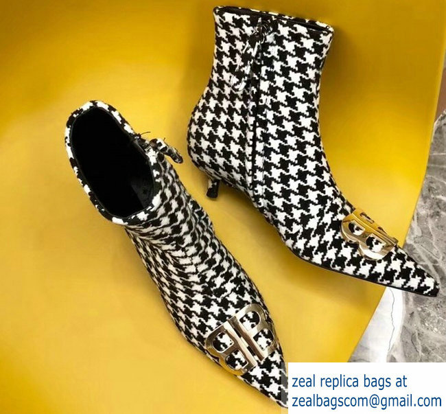 Balenciaga Heel 4cm Pointed Toe BB Booties Houndstooth 2018 - Click Image to Close