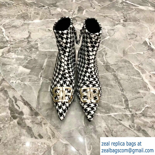 Balenciaga Heel 4cm Pointed Toe BB Booties Houndstooth 2018 - Click Image to Close