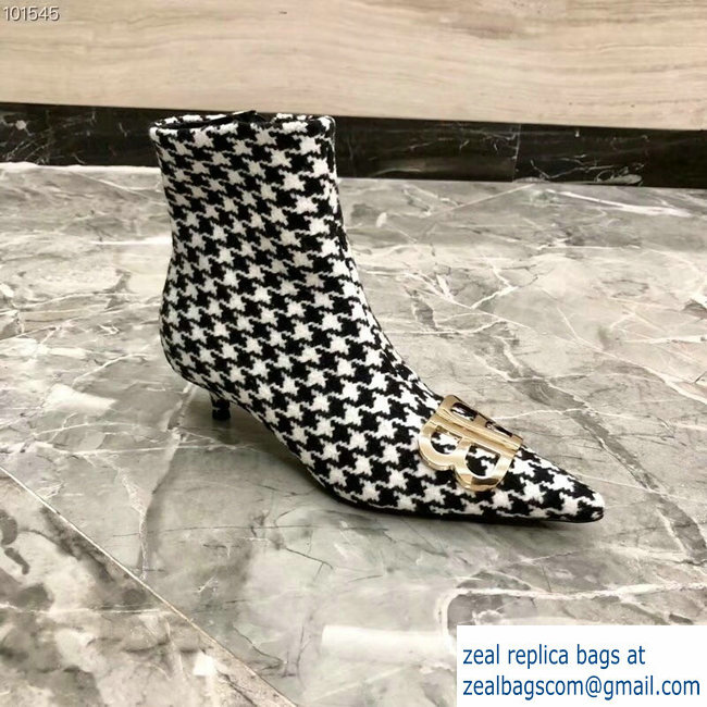 Balenciaga Heel 4cm Pointed Toe BB Booties Houndstooth 2018