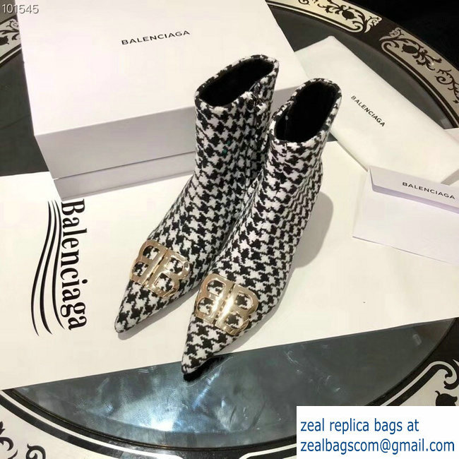 Balenciaga Heel 4cm Pointed Toe BB Booties Houndstooth 2018 - Click Image to Close