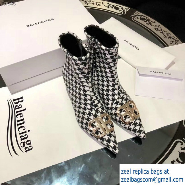 Balenciaga Heel 4cm Pointed Toe BB Booties Houndstooth 2018 - Click Image to Close