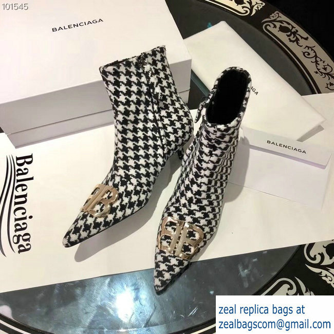 Balenciaga Heel 4cm Pointed Toe BB Booties Houndstooth 2018 - Click Image to Close