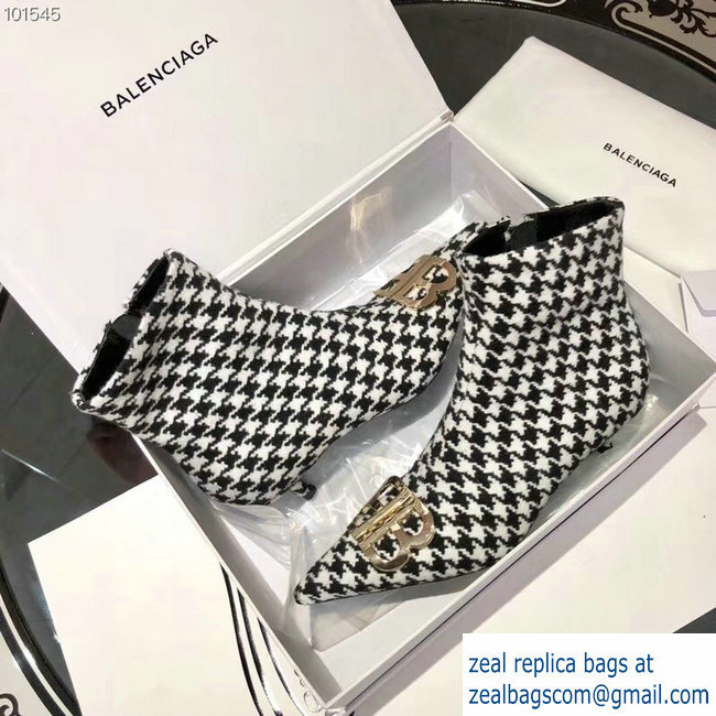 Balenciaga Heel 4cm Pointed Toe BB Booties Houndstooth 2018