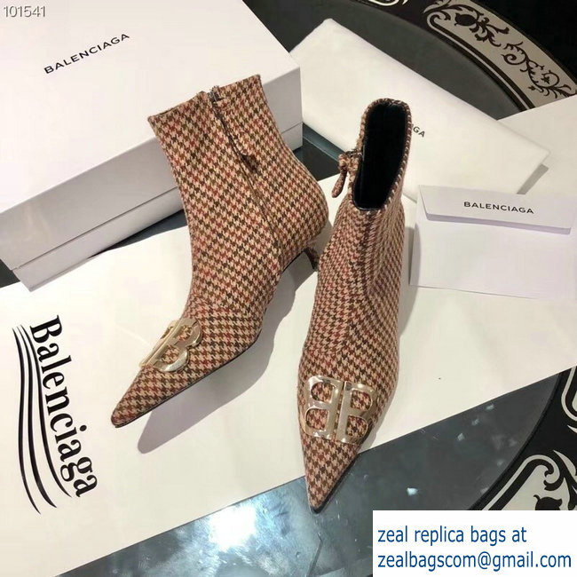 Balenciaga Heel 4cm Pointed Toe BB Booties Tweed 2018