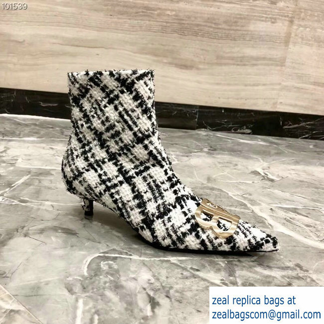 Balenciaga Heel 4cm Pointed Toe BB Booties Tweed Black/White 2018