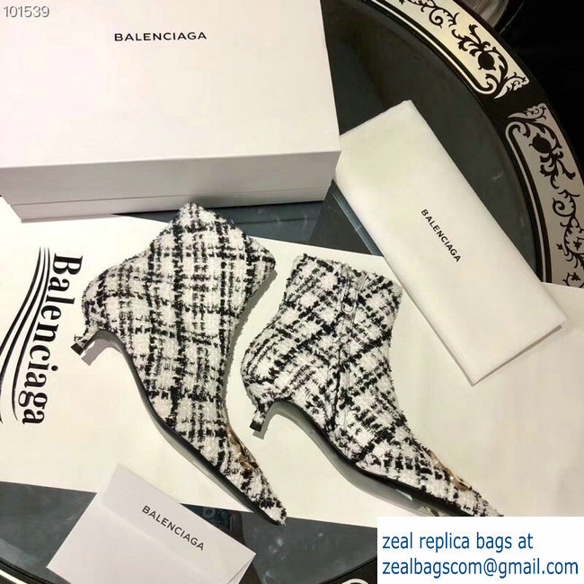 Balenciaga Heel 4cm Pointed Toe BB Booties Tweed Black/White 2018 - Click Image to Close