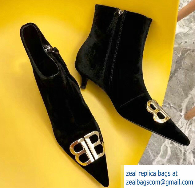 Balenciaga Heel 4cm Pointed Toe BB Booties Velvet Black 2018
