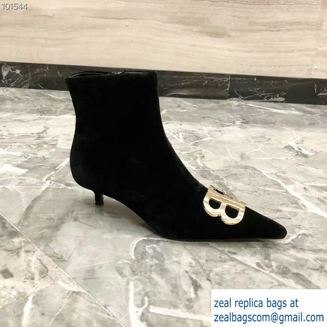 Balenciaga Heel 4cm Pointed Toe BB Booties Velvet Black 2018 - Click Image to Close