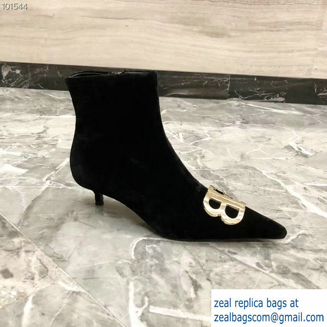 Balenciaga Heel 4cm Pointed Toe BB Booties Velvet Black 2018