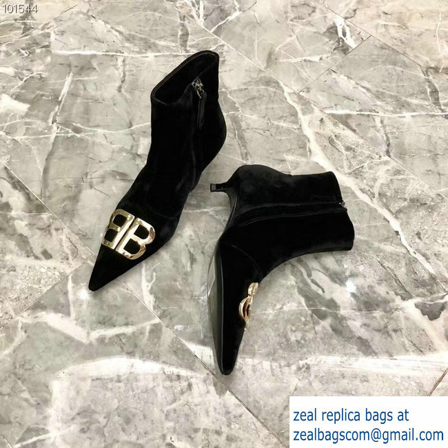 Balenciaga Heel 4cm Pointed Toe BB Booties Velvet Black 2018