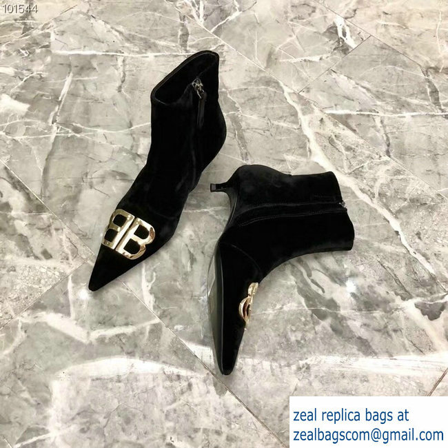 Balenciaga Heel 4cm Pointed Toe BB Booties Velvet Black 2018 - Click Image to Close