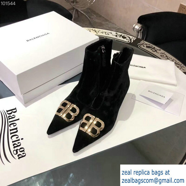 Balenciaga Heel 4cm Pointed Toe BB Booties Velvet Black 2018 - Click Image to Close