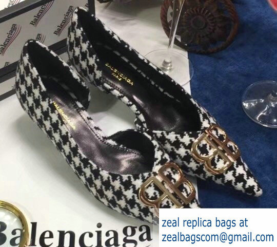 Balenciaga Heel 4cm Pointed Toe BB Pumps Houndstooth 2018 - Click Image to Close