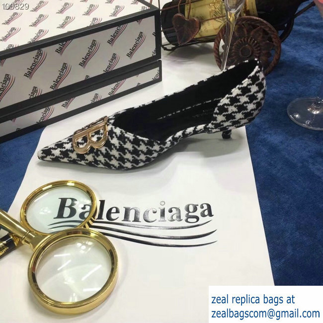 Balenciaga Heel 4cm Pointed Toe BB Pumps Houndstooth 2018 - Click Image to Close