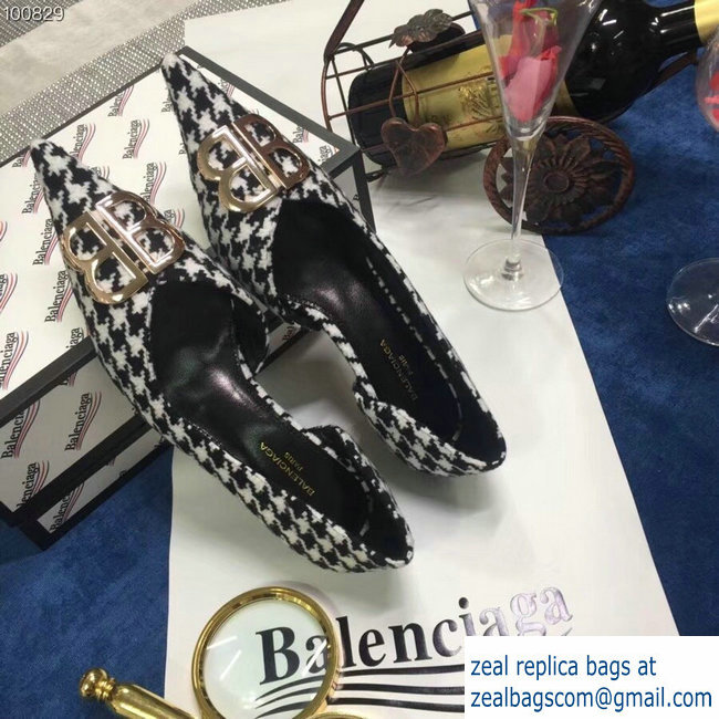 Balenciaga Heel 4cm Pointed Toe BB Pumps Houndstooth 2018 - Click Image to Close