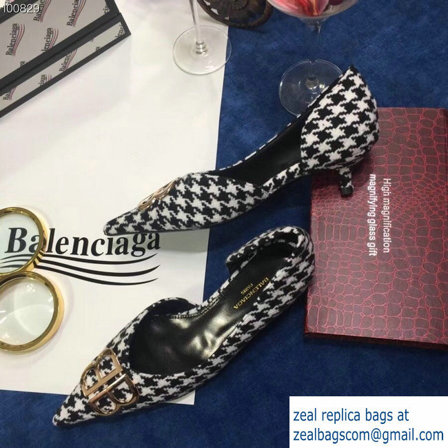 Balenciaga Heel 4cm Pointed Toe BB Pumps Houndstooth 2018 - Click Image to Close