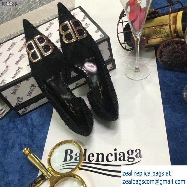 Balenciaga Heel 4cm Pointed Toe BB Pumps Tweed Black 2018