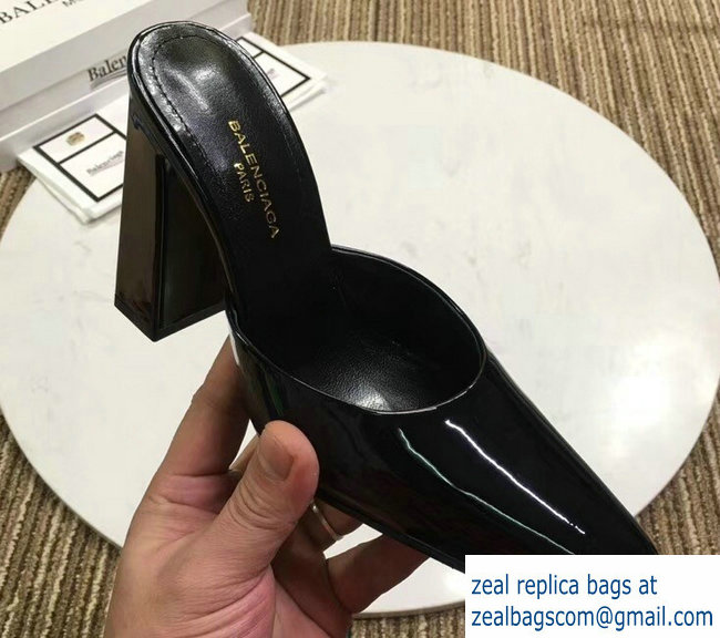 Balenciaga Heel 9cm Round Toe Calfskin Mules Black 2019 - Click Image to Close