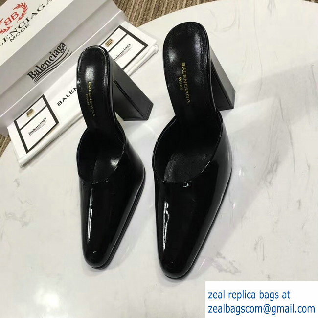 Balenciaga Heel 9cm Round Toe Calfskin Mules Black 2019 - Click Image to Close