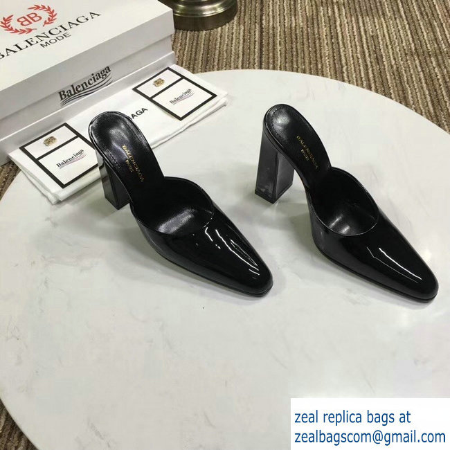 Balenciaga Heel 9cm Round Toe Calfskin Mules Black 2019 - Click Image to Close