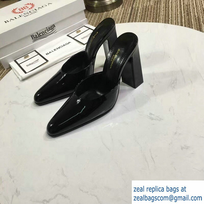 Balenciaga Heel 9cm Round Toe Calfskin Mules Black 2019 - Click Image to Close