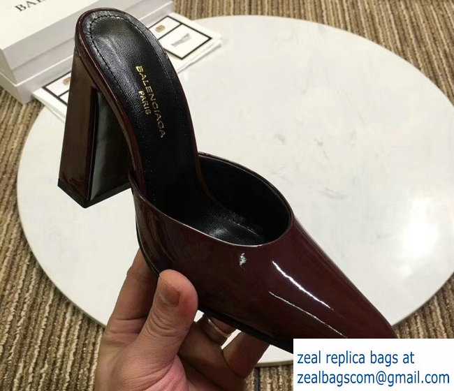 Balenciaga Heel 9cm Round Toe Calfskin Mules Burgundy 2019 - Click Image to Close