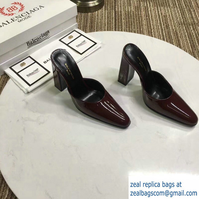 Balenciaga Heel 9cm Round Toe Calfskin Mules Burgundy 2019 - Click Image to Close