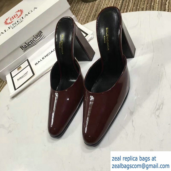 Balenciaga Heel 9cm Round Toe Calfskin Mules Burgundy 2019